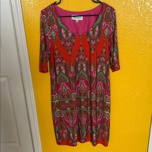 Studio I Vibrant Red and Pink Paisley Dress